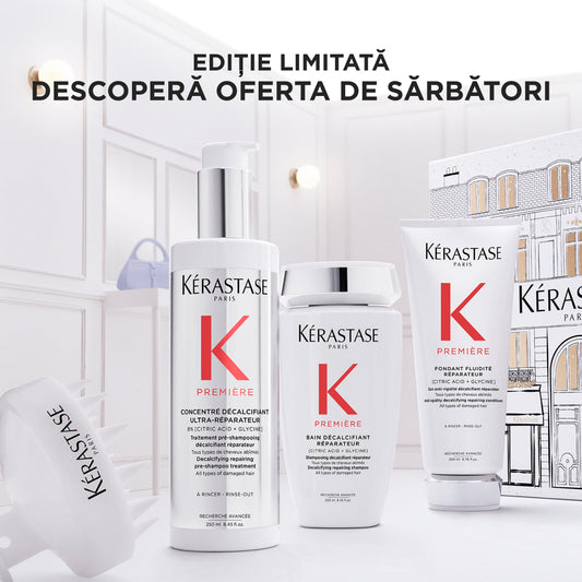 Kérastase Première Fondant Holidays 2025 – Set Cadou Reparare & Decalcifiere: Concentré 250 ml + Bain 250 ml + Fondant 200 ml