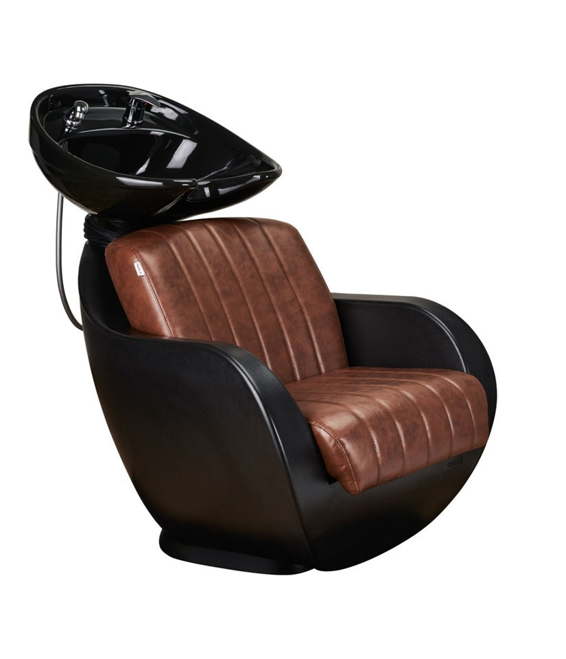 Ayala Thomas P-96 – Unitate de Spălare Premium cu Chiuvetă Neagră și Tapițerie Elegantă Maro cu Cusături Verticale