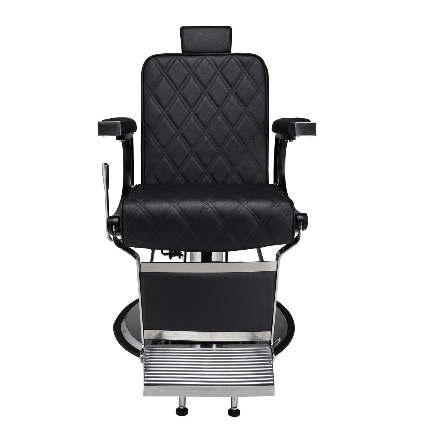 Ayala Scaun de Frizerie Duke Piele Ecologică Neagră – Tapițerie Diamond, Spătar Rabatabil, Bază Cromată 67 cm