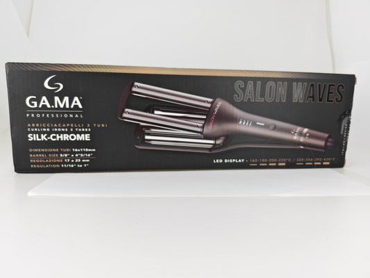 GA.MA Salon Silk Waves Placă de Ondulat cu Plăci Ceramice, Temperatură Reglabilă 160–220°C, Pentru Onduleuri Moi, Strălucitoare și Coafuri cu Volum RESIGILAT