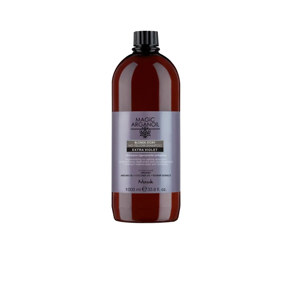 Șampon Cu Micropigmenți Violet Pentru Neutralizarea Tonurilor Galbene Nook Magic Arganoil Blonde Story No-Yellow
