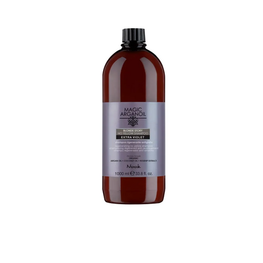 Șampon Cu Micropigmenți Violet Pentru Neutralizarea Tonurilor Galbene Nook Magic Arganoil Blonde Story No-Yellow