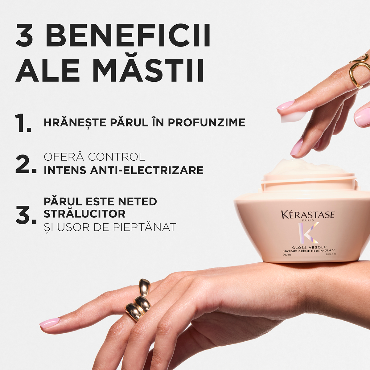 Kérastase Gloss Absolu Masque Crème Hydra‑Glaze – Mască Hidratantă pentru Păr Gros și Electric, Strălucire Intensă & Catifelare 200 ml