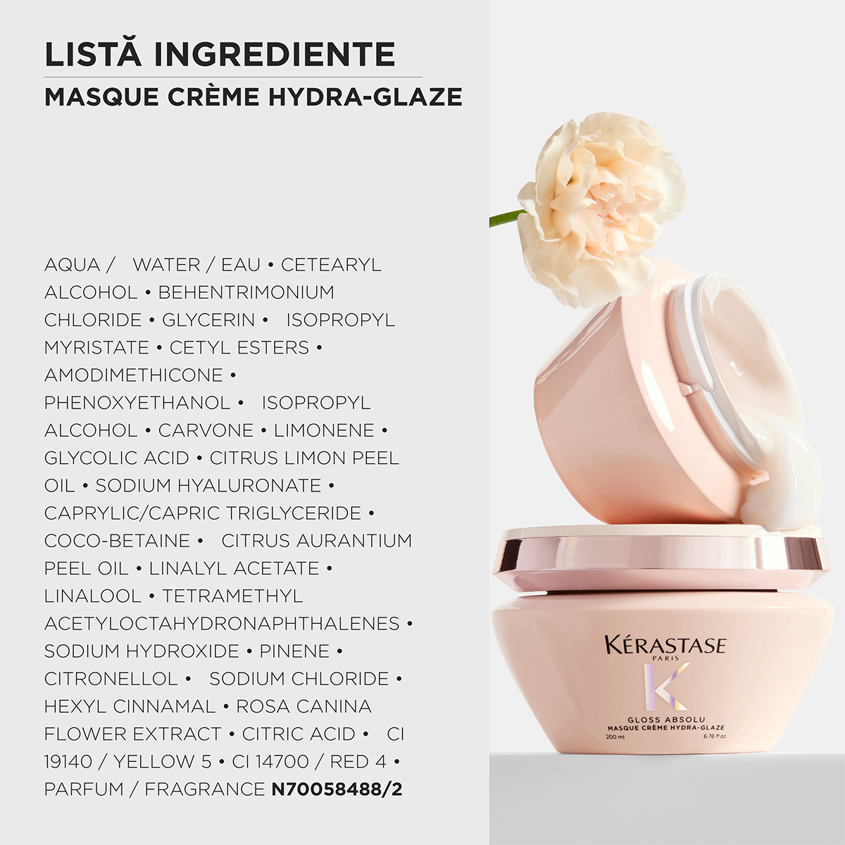Kérastase Gloss Absolu Masque Crème Hydra‑Glaze – Mască Hidratantă pentru Păr Gros și Electric, Strălucire Intensă & Catifelare 200 ml