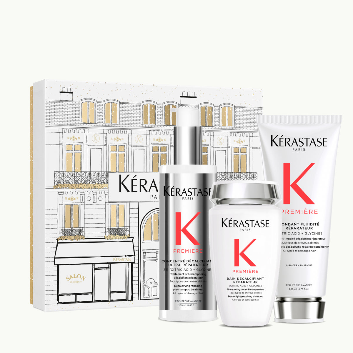 Kérastase Première Fondant Holidays 2025 – Set Cadou Reparare & Decalcifiere: Concentré 250 ml + Bain 250 ml + Fondant 200 ml