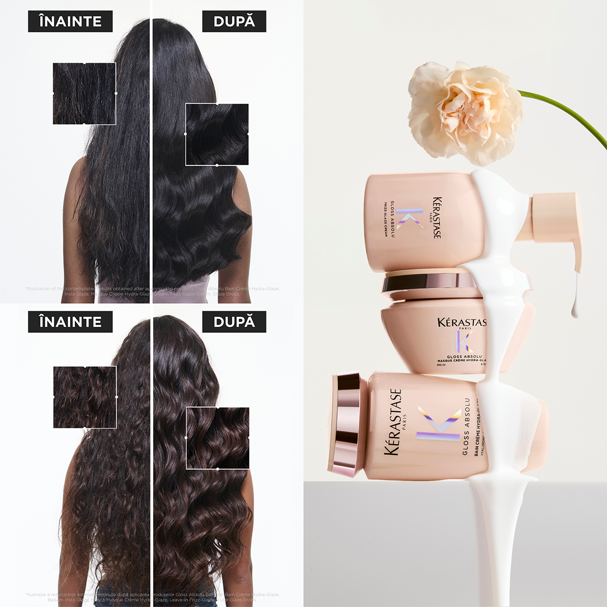 Kérastase Gloss Absolu Bain Crème Hydra‑Glaze – Șampon Hidratant pentru Păr Gros și Electric, Fără Sulfați, Strălucire Intensă