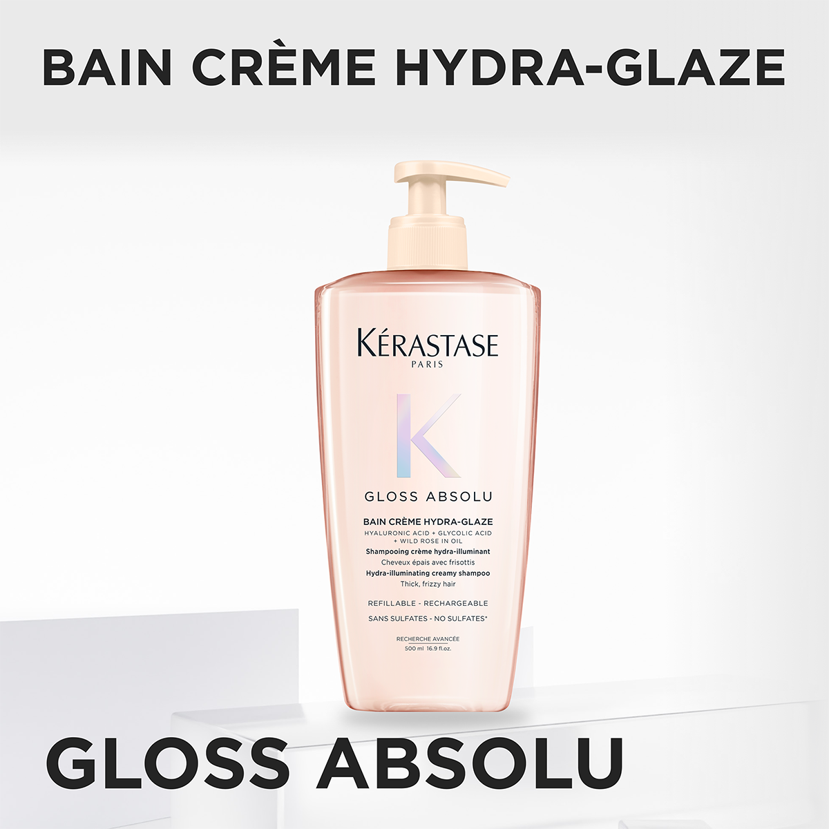 Kérastase Gloss Absolu Bain Crème Hydra‑Glaze – Șampon Hidratant pentru Păr Gros și Electric, Fără Sulfați, Strălucire Intensă