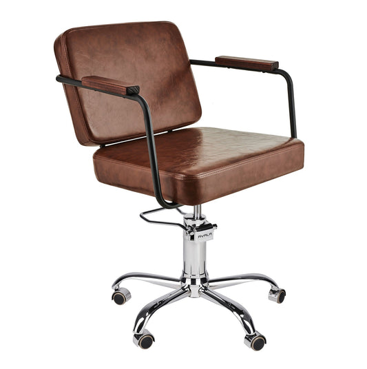 Ayala Enzo 01 – Scaun de Coafor Profesional cu Design Industrial-Boho și Bază pe Roti Cromate