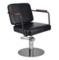 Ayala Enzo 01 – Scaun de Coafor Profesional Negru cu Bază Rotundă Cromată – Eleganță pentru Saloanele Moderne