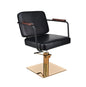 Ayala Enzo G1 – Scaun de Coafor Profesional Negru cu Bază Pătrată Aurie 💛 Eleganță Industrială & Funcționalitate Premium în Salonul Tău