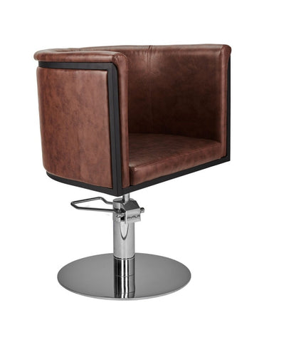 Ayala Gio 01 – Scaun de Coafor Maro cu Bază Rotundă Argintie