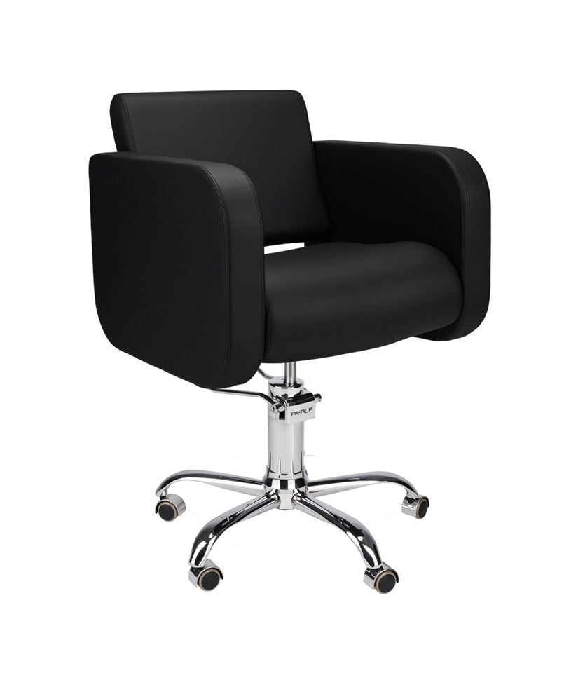 Ayala Globe 01 P-7 Scaun de Coafor Negru cu Cusătură Elegantă și Bază Mobilă pe Roți Argintii