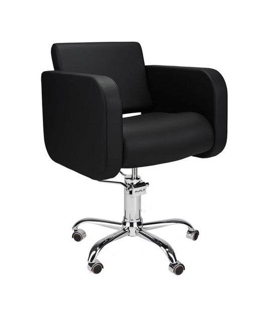 Ayala Globe 01 P-7 Scaun de Coafor Negru cu Cusătură Elegantă și Bază Mobilă pe Roți Argintii