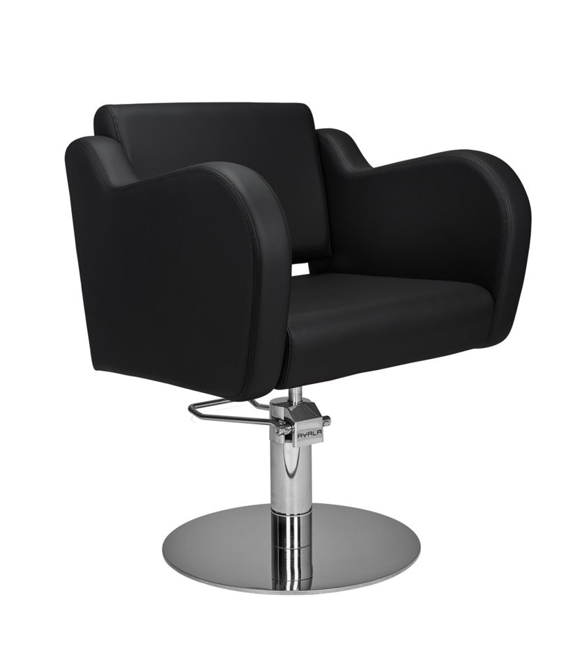 Ayala Holly 01 P-7 Scaun de Coafor Negru cu Cusături Fine Negre și Bază Rotundă Cromată