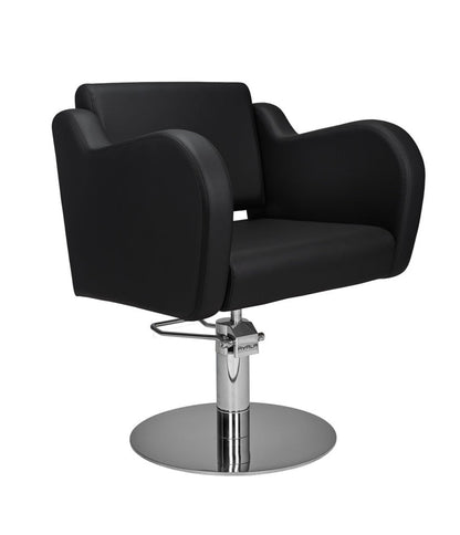 Ayala Holly 01 P-7 Scaun de Coafor Negru cu Cusături Fine Negre și Bază Rotundă Cromată