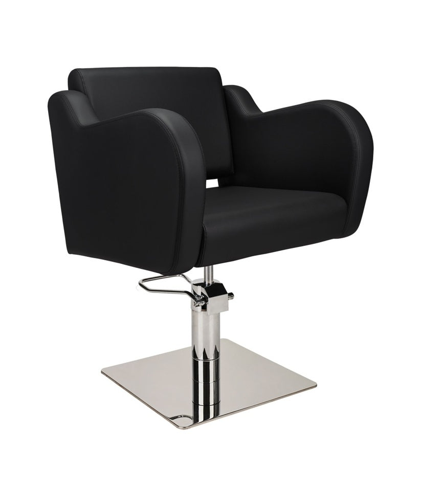 Ayala Holly 01 P-7 Scaun de Coafor Negru cu Cusături Fine Negre și Bază Pătrată Cromată