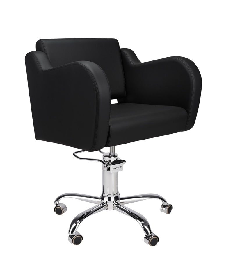 Ayala Holly 01 P-7 Scaun de Coafor Negru cu Cusături Fine Negre și Bază pe Roți Cromate