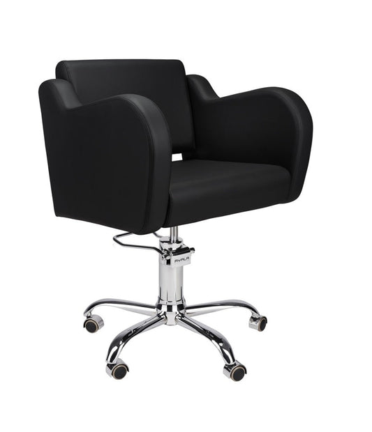 Ayala Holly 01 P-7 Scaun de Coafor Negru cu Cusături Fine Negre și Bază pe Roți Cromate