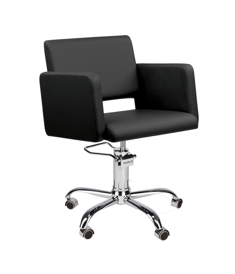 Ayala Lea 01 P-7 Scaun de Coafor Negru cu Bază Mobilă Cromată Argintie