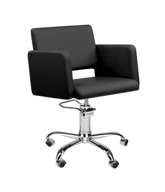 Ayala Lea 01 P-7 Scaun de Coafor Negru cu Bază Mobilă Cromată Argintie