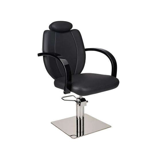 Ayala Toledo 01 P-7 Scaun de Coafor cu Tetieră, Cotiere Lăcuite Negru și Bază Pătrată Argintie