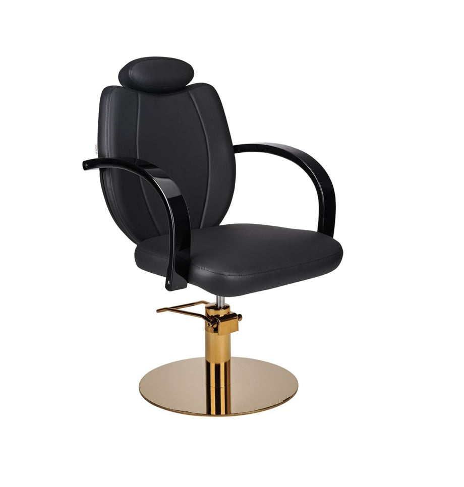 Ayala Toledo C1 P-7 Scaun de Coafor cu Tetieră, Cotiere Lăcuite Negru și Bază Rotundă Aurie