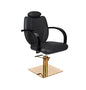 Ayala Toledo C1 P-7 Scaun de Coafor cu Tetieră, Cotiere Lăcuite Negru și Bază Pătrată Aurie