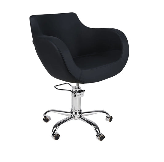 Ayala Thomas 01 P-7 Scaun de Coafor Negru cu Bază pe Roți Argintii