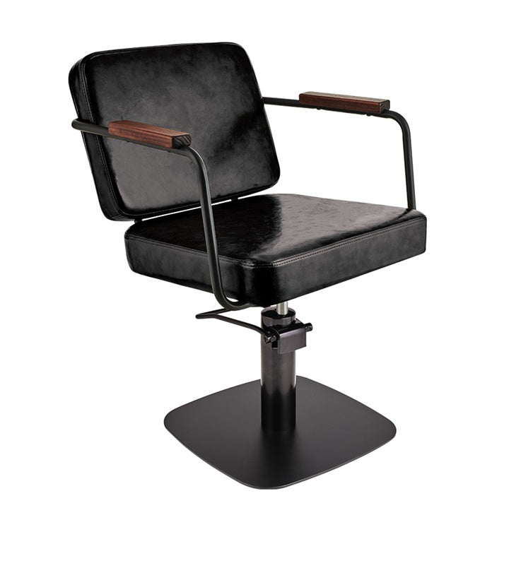 Ayala Enzo C1 – Scaun Profesional de Coafor Negru cu Bază Pătrată Neagră | Eleganță și Confort Premium pentru Saloane Moderne