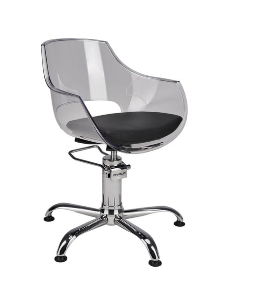 Ayala Ghost 01 – Scaun de Coafor Transparent cu Bază Spider & Picioare Negre