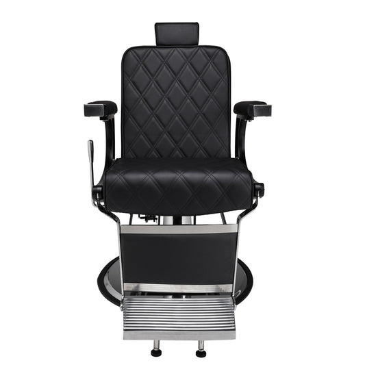 Ayala Scaun de Frizerie Duke Piele Ecologică Neagră – Tapițerie Diamond, Spătar Rabatabil, Bază Cromată 67 cm