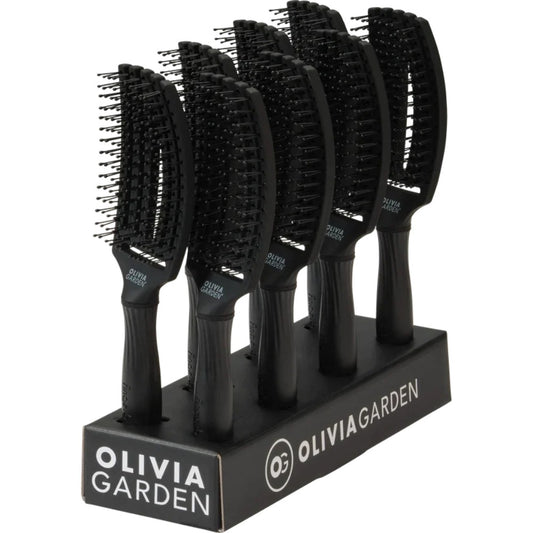 Olivia Garden Fingerbrush Boar & Nylon Full Black M Display 8 Bucăți – Perii Profesionale pentru Descurcare și Coafare