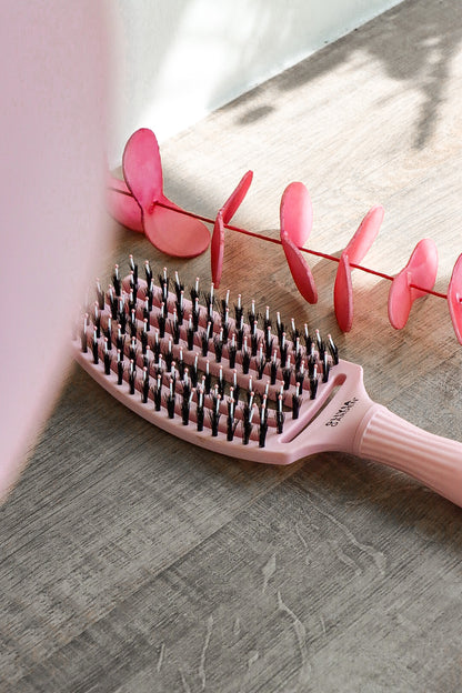 Olivia Garden Fingerbrush Boar & Nylon Pastel Pink – Display Profesional cu 12 Perii pentru Descurcare Ușoară și Strălucire Naturală