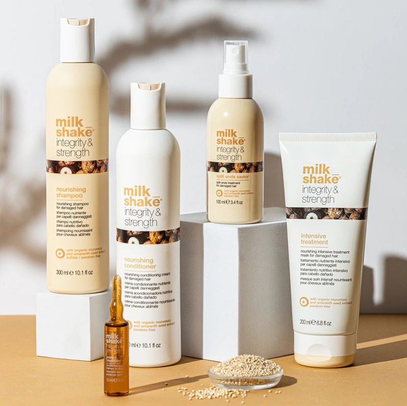 Milk Shake Integrity & Strength – Tratament intensiv pentru păr deteriorat, cu keratină, uleiuri prețioase și efect anti-frizz, 200 ml