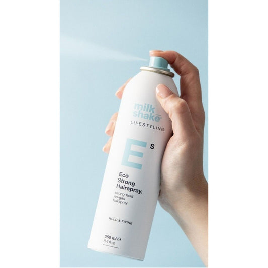 Milk Shake Lifestyling Eco Strong Hairspray 250ml – Fixativ Profesional cu Fixare Puternică, Protecție UV și Fără Aerosoli