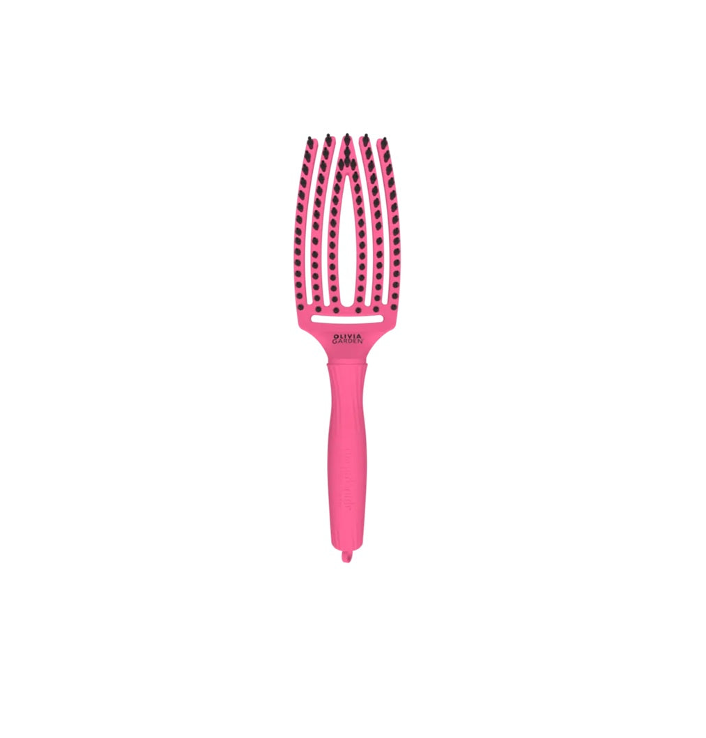 Olivia Garden Fingerbrush Combo Hot Pink – Perie Curbată Profesională cu Peri Mistreț & Nylon