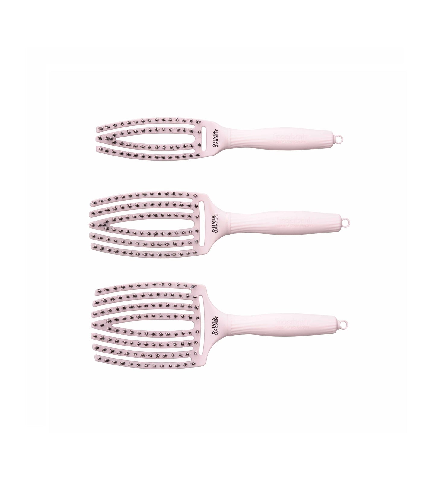Olivia Garden Fingerbrush Boar & Nylon Pastel Pink – Display Profesional cu 12 Perii pentru Descurcare Ușoară și Strălucire Naturală