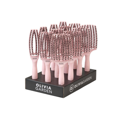 Olivia Garden Fingerbrush Boar & Nylon Pastel Pink – Display Profesional cu 12 Perii pentru Descurcare Ușoară și Strălucire Naturală