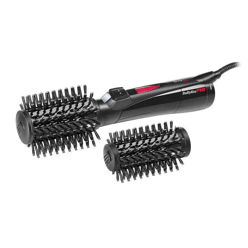 Perie rotativă Babyliss Pro cu 2 capete interschimbabile pentru coafare și volum profesional.


