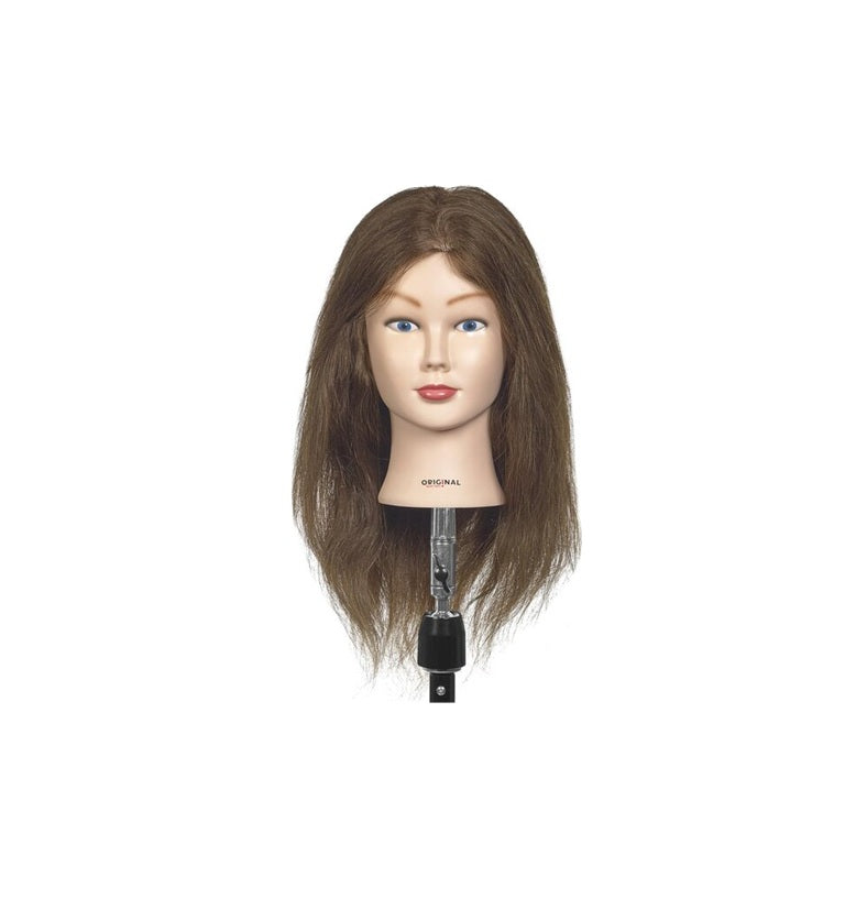 Sibel Training Head CAROLE – Cap de Exersare Profesional cu Păr Natural, Șaten Deschis, 35–50 cm