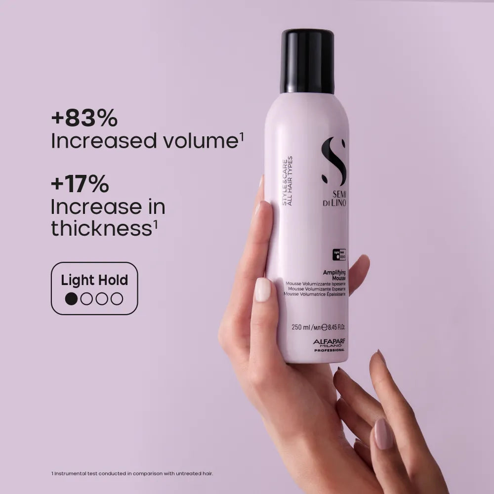 Alfaparf Milano Semi Di Lino Style&Care Amplifying Mousse 250ml – Spumă Profesională pentru Volum Ușor și Strălucire