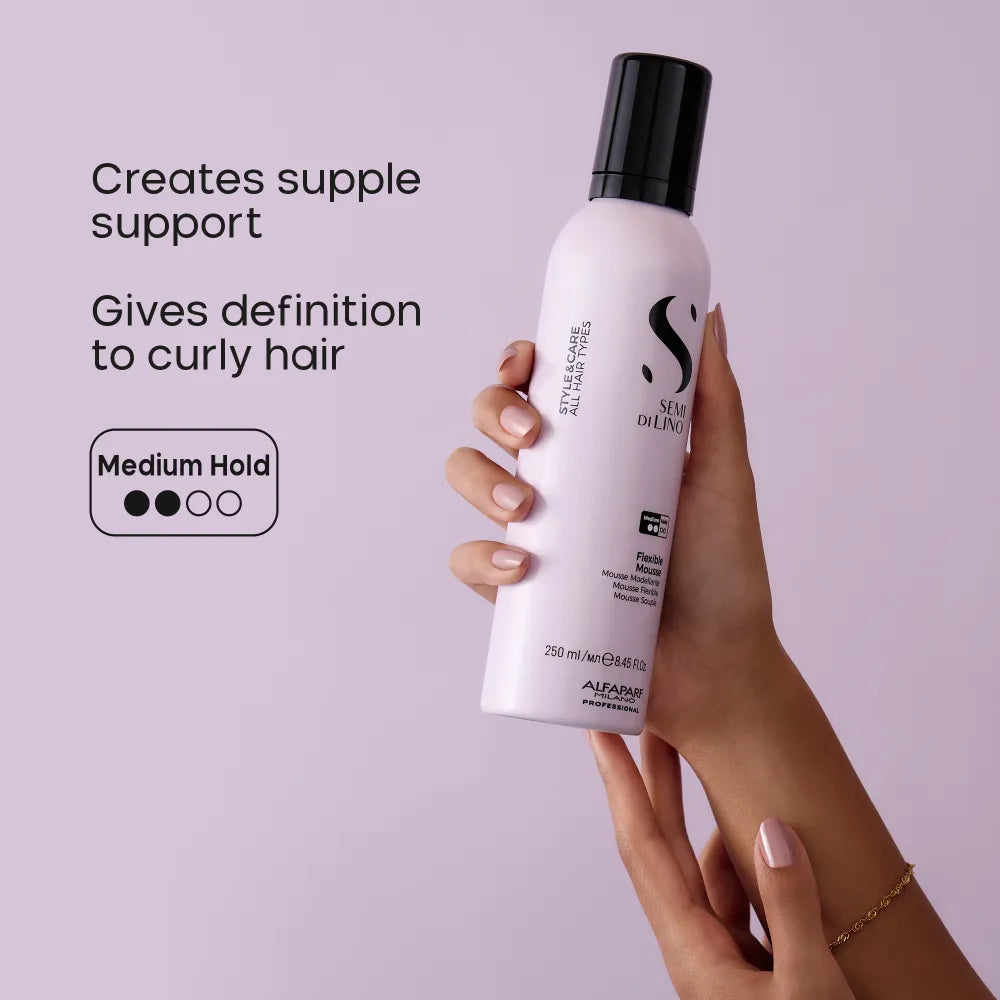 Alfaparf Milano Semi Di Lino Style&Care Flexible Mousse 250 ml – Spumă de Styling Versatilă pentru Volum Natural și