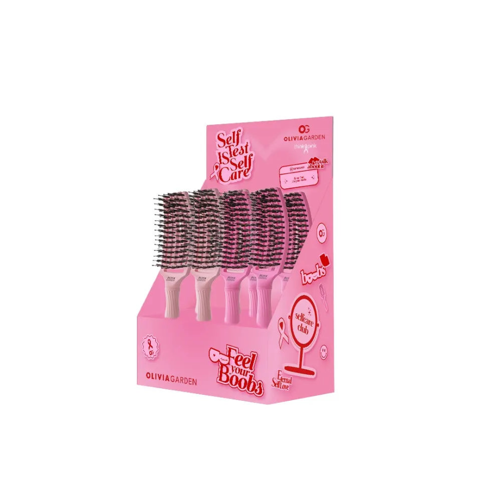 Display Cu 8 Perii Curbate Olivia Garden Fingerbrush Boar&Nylon ThinkPink 2024 - Păr