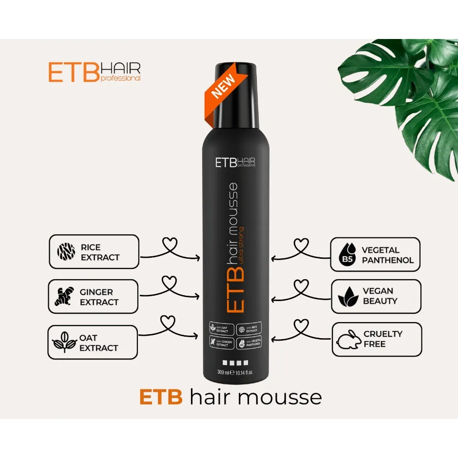 ETB Hair Spumă De Păr Profesională Cu Fixare Puternică 300ml - Păr