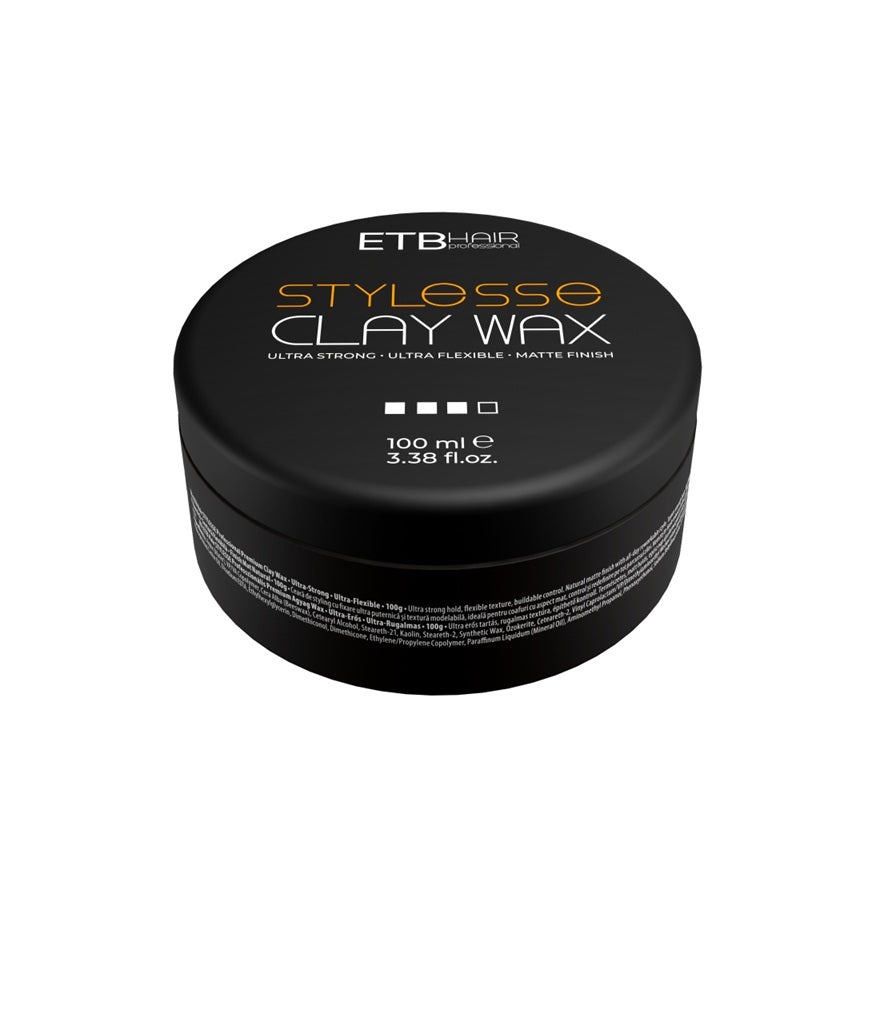 ETB Hair Stylesse Premium Clay Wax – Ceară profesională pentru păr cu fixare ultra-puternică și finish mat 100 ml