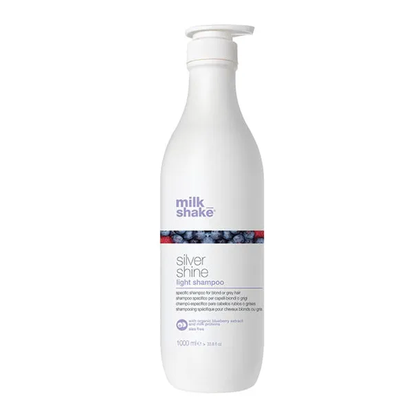 Milk Shake Silver Shine Light – Șampon Violet Delicat pentru Păr Blond Gri sau Alb 1000ml – Răsfăț Ușor și Strălucire