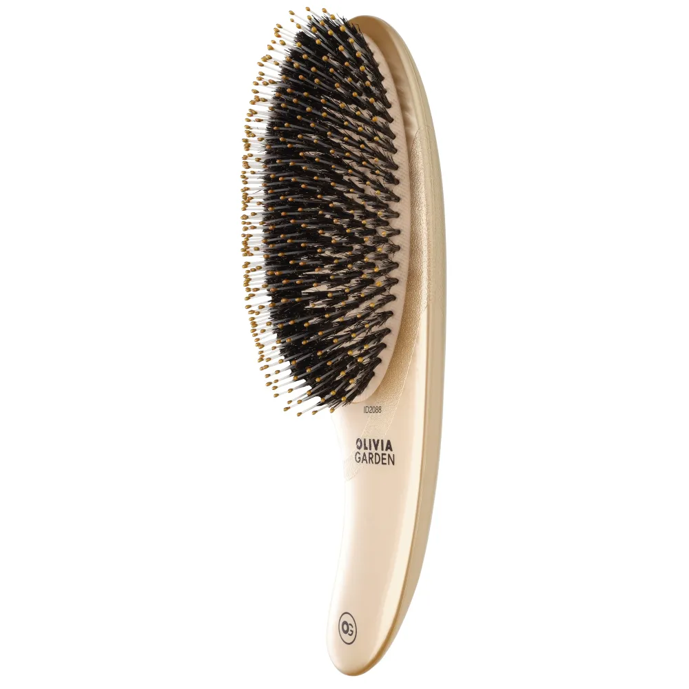 Olivia Garden Expert Care Curve – Perie Profesională cu Peri Naturali de Mistreț și Nylon Design Ergonomic Curbat Aurie