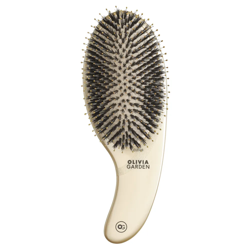 Olivia Garden Expert Care Curve – Perie Profesională cu Peri Naturali de Mistreț și Nylon Design Ergonomic Curbat Aurie
