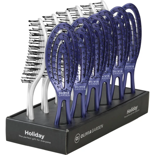 Olivia Garden Holiday Edition 2025 – Display 12 Perii Profesionale Violet Mist & Silver Snow Ediție Limitată - Păr