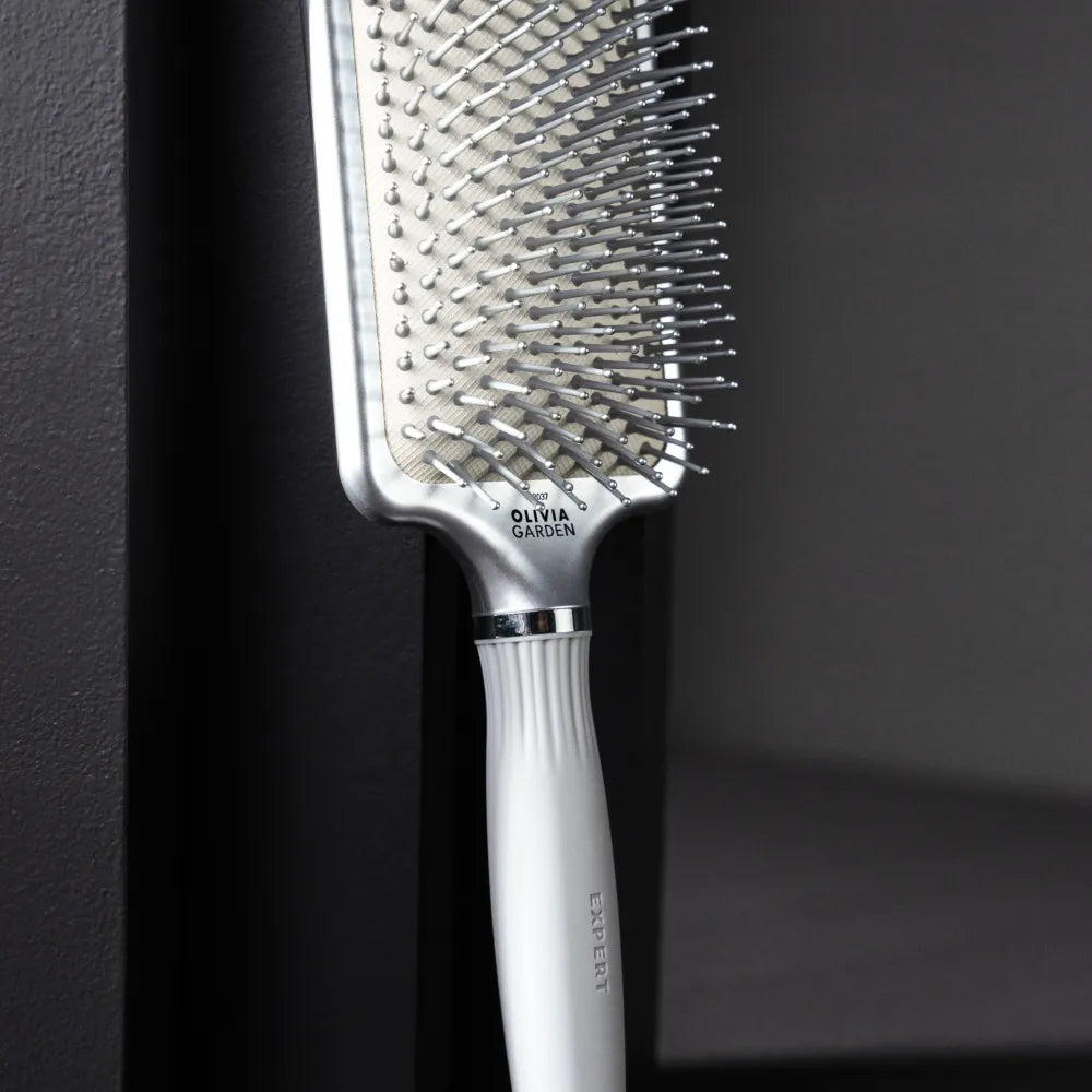 Perie profesională Olivia Garden Expert Care Rectangular Silver L cu peri din nylon Nylgard